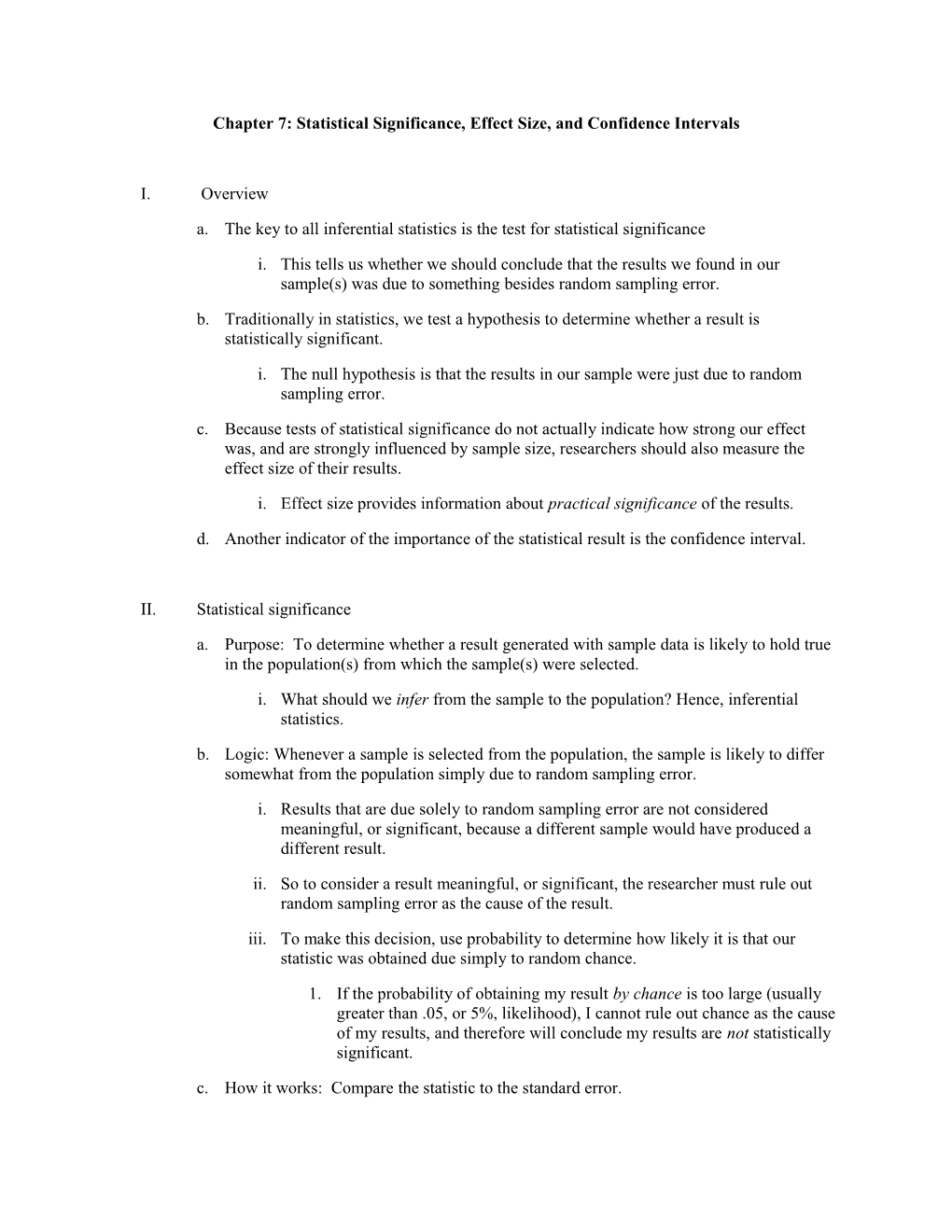 Chapter 7: Statistical Significance, Effect Size, and Confidence Intervals