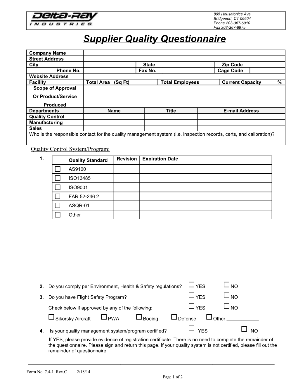 Supplier Quality Questionnaire