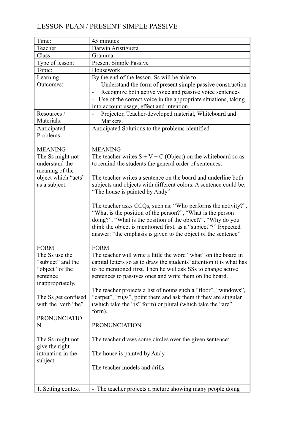 Lesson Plan / Present Simple Passive