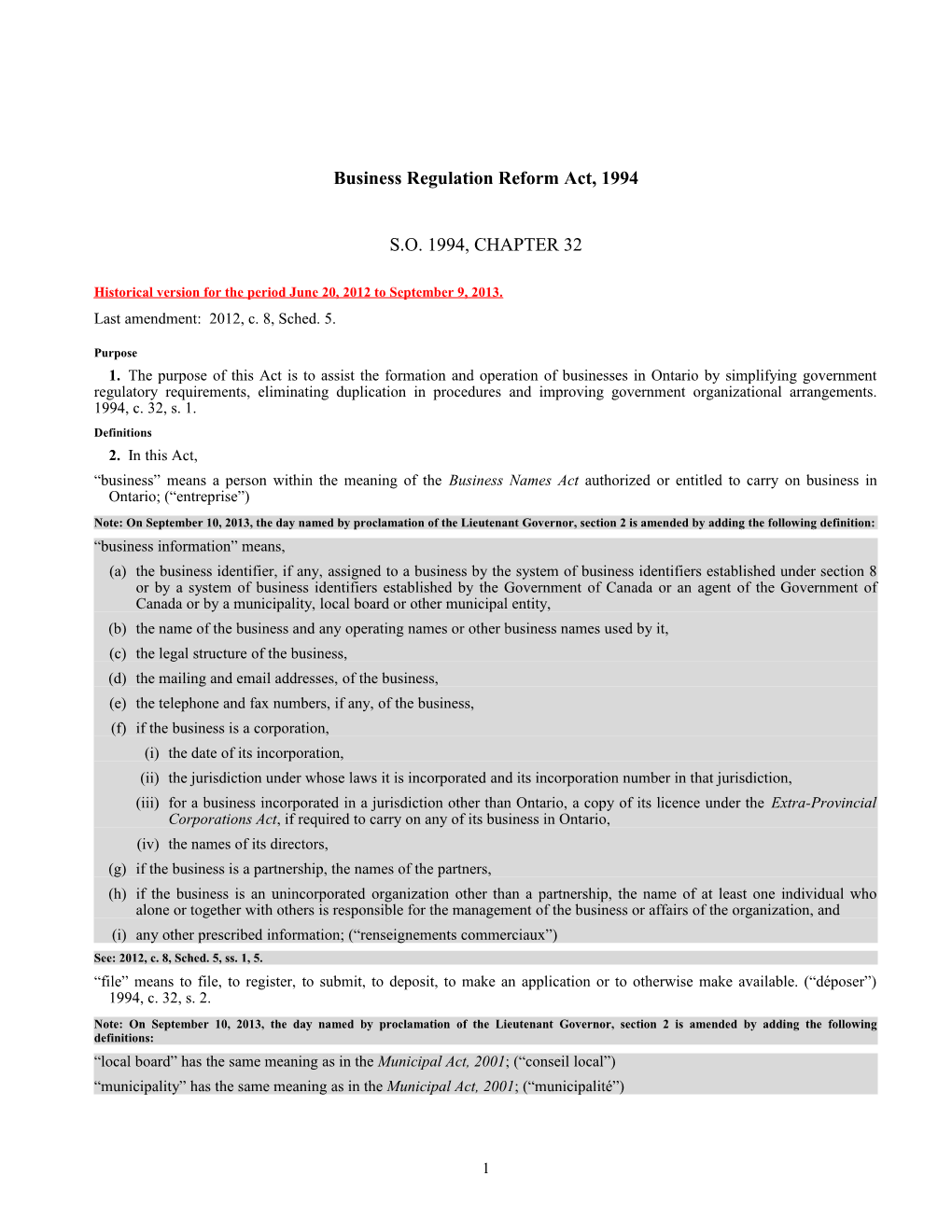 Business Regulation Reform Act, 1994, S.O. 1994, C. 32