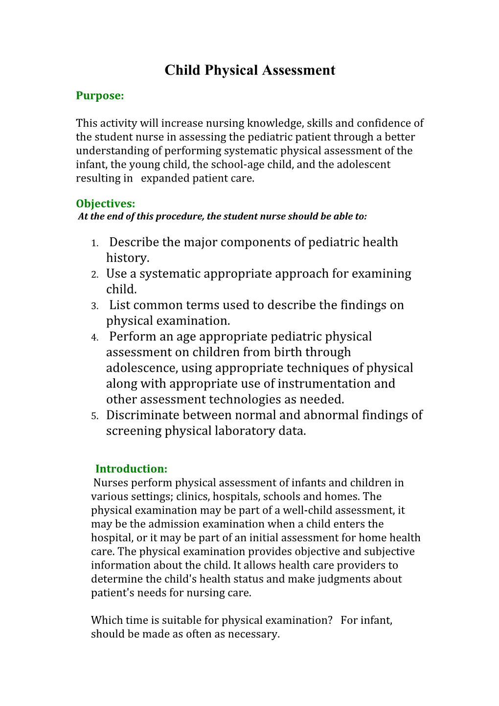 Child Physical Assessment