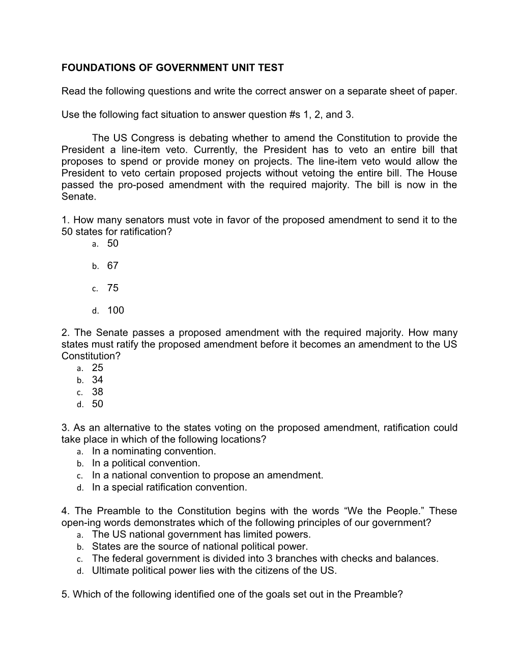 Foundations of Government Unit Test