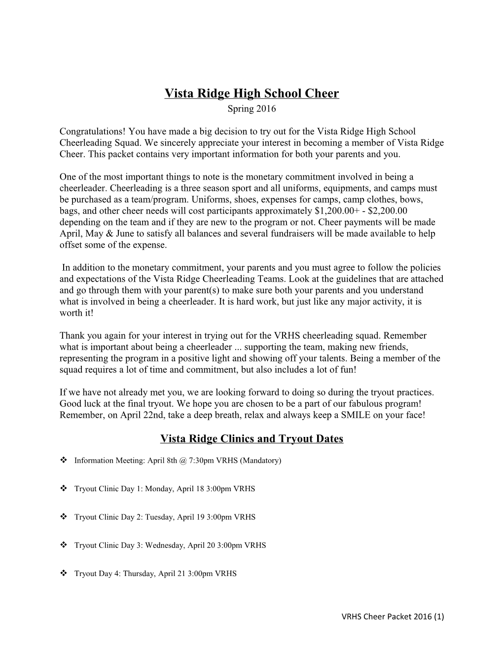 Vista Ridge High School Cheer