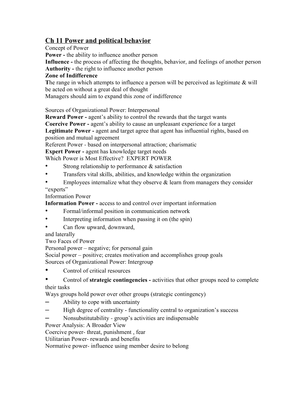 Ch 11 Power and Political Behavior