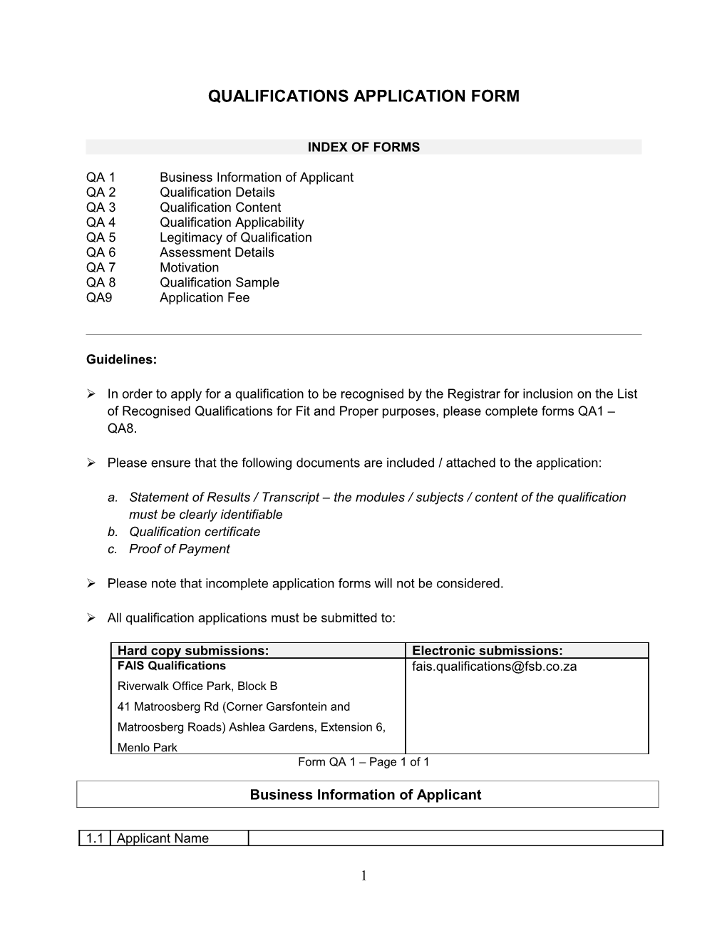 Qualifications Application Form