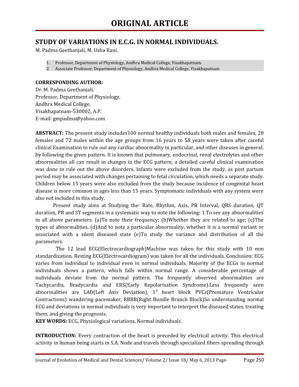 Study of Variations in E.C.G. in Normal Individuals