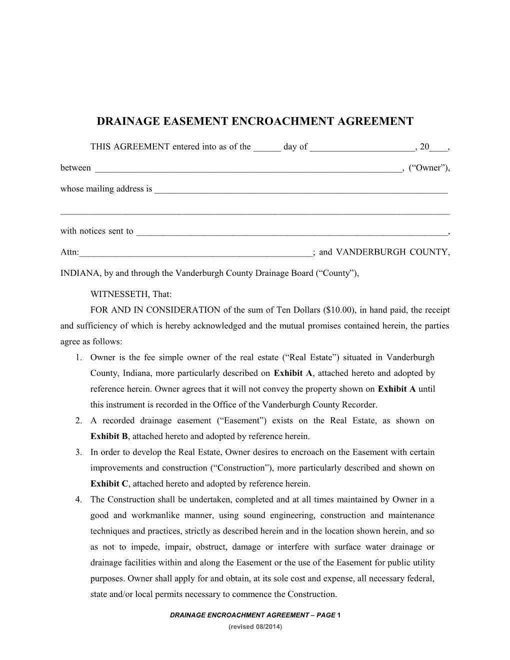 Drainage Easement Encroachment Agreement