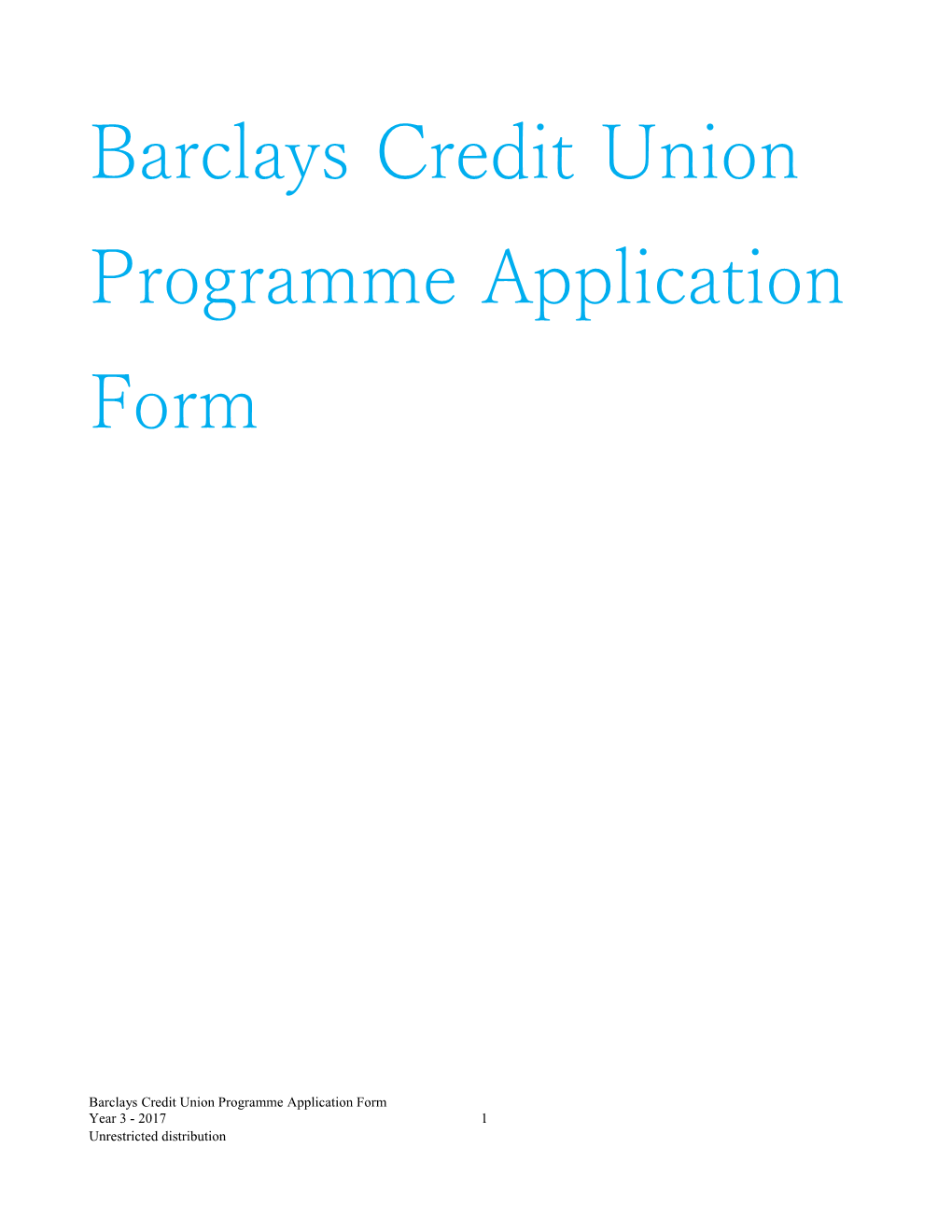 Barclays Credit Union Programme Application Form