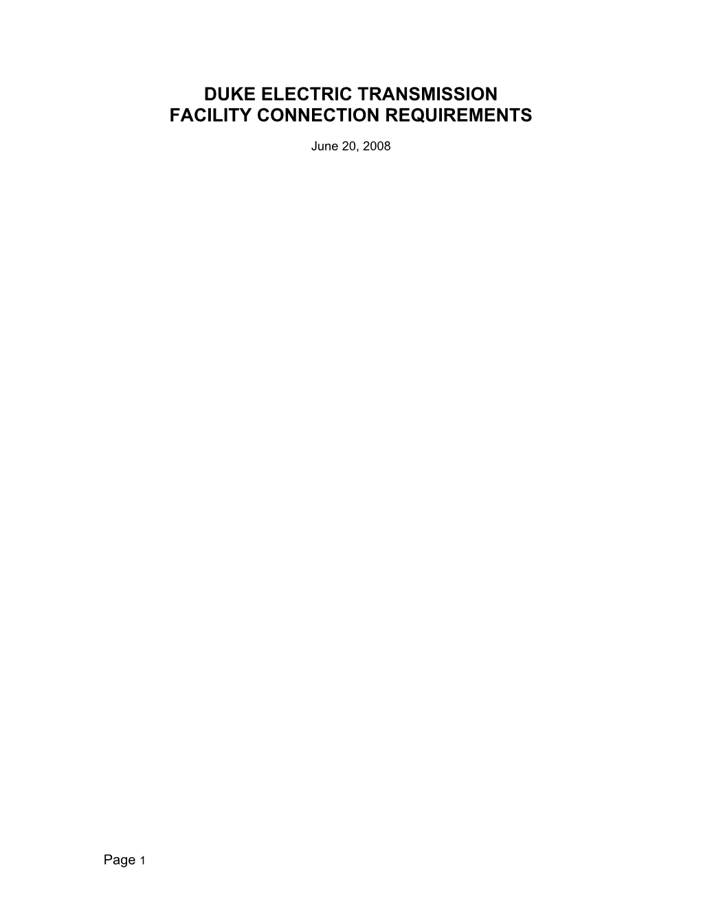 DUKE ELECTRIC TRANSMISSION Facility Connection Requirements