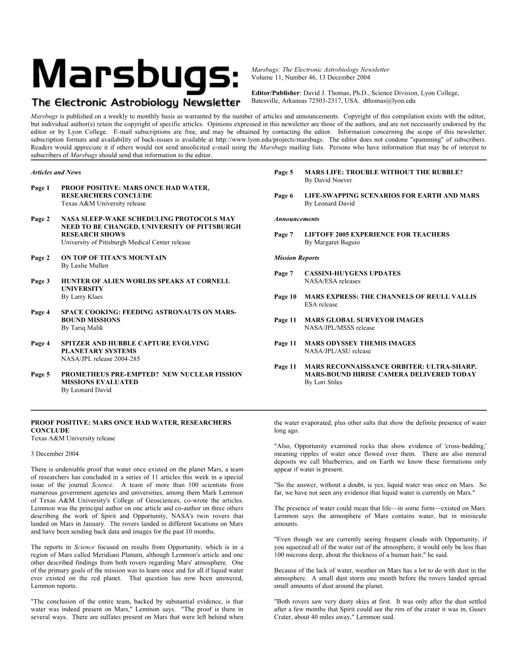 Marsbugs Vol. 11, No. 46