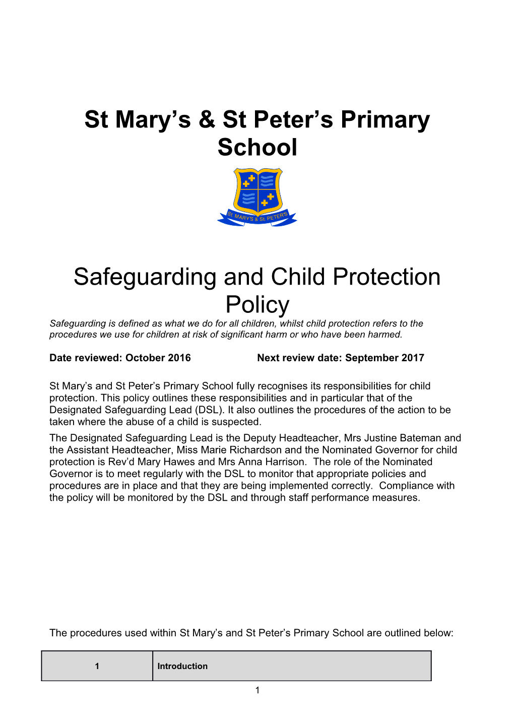 King Athelstan Primary School Child Protection Policy