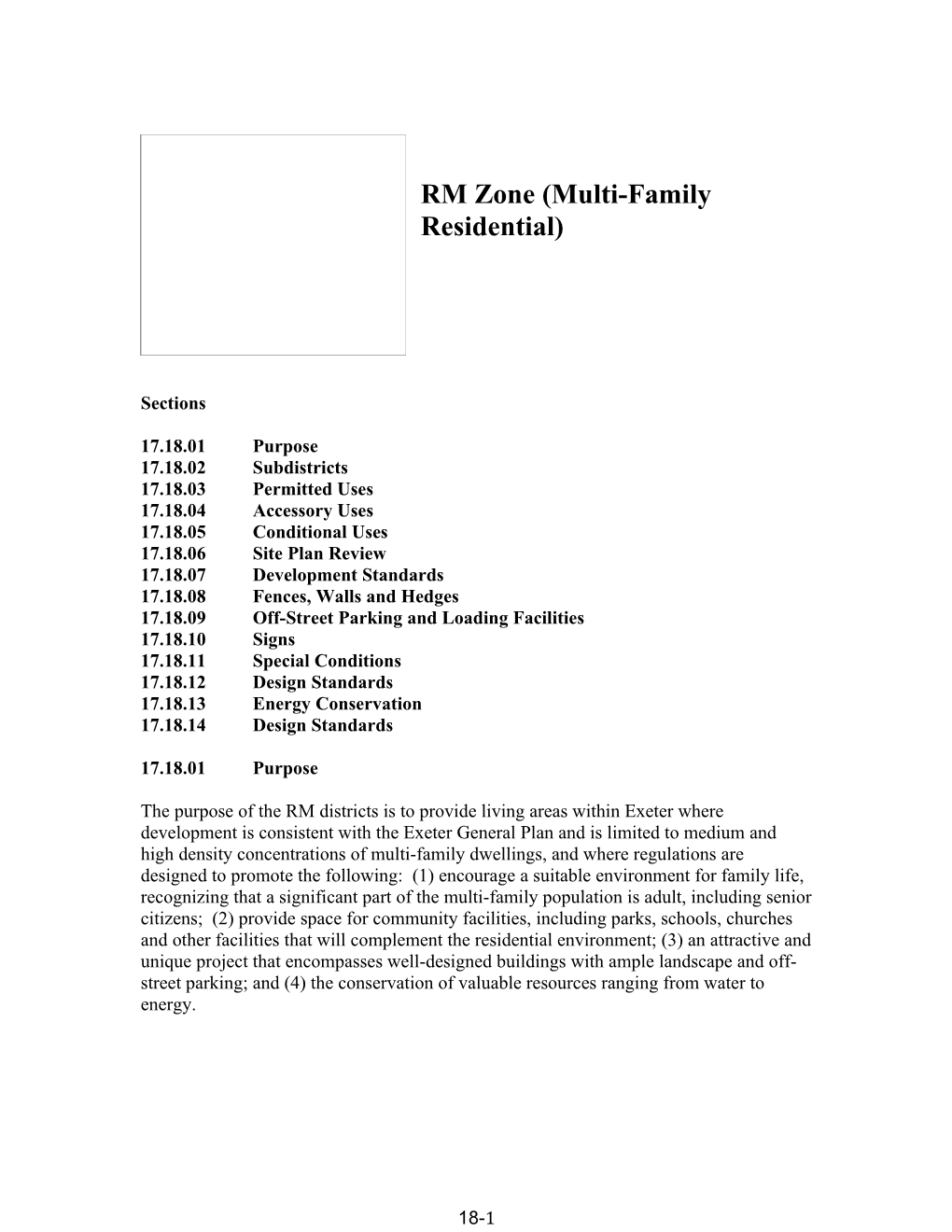 Chapter 18: RM Zone (Multiple Family Residential)