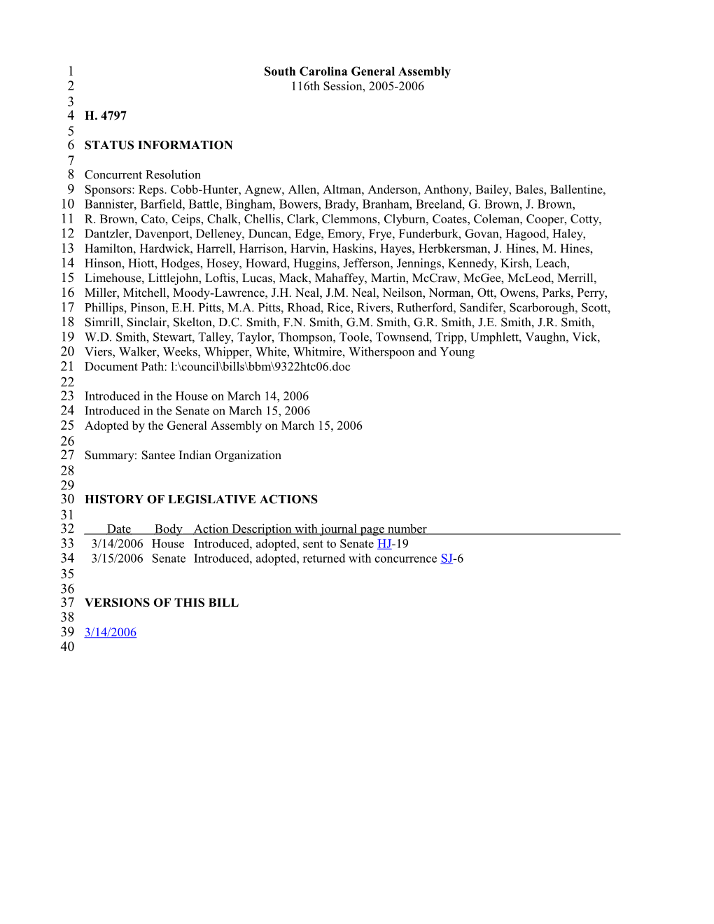 2005-2006 Bill 4797: Santee Indian Organization - South Carolina Legislature Online
