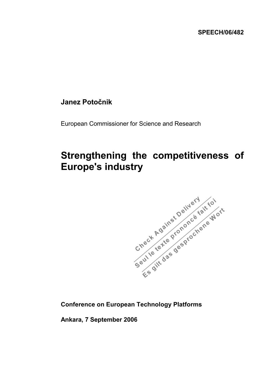 Strengthening the Competitiveness of Europe's Industry