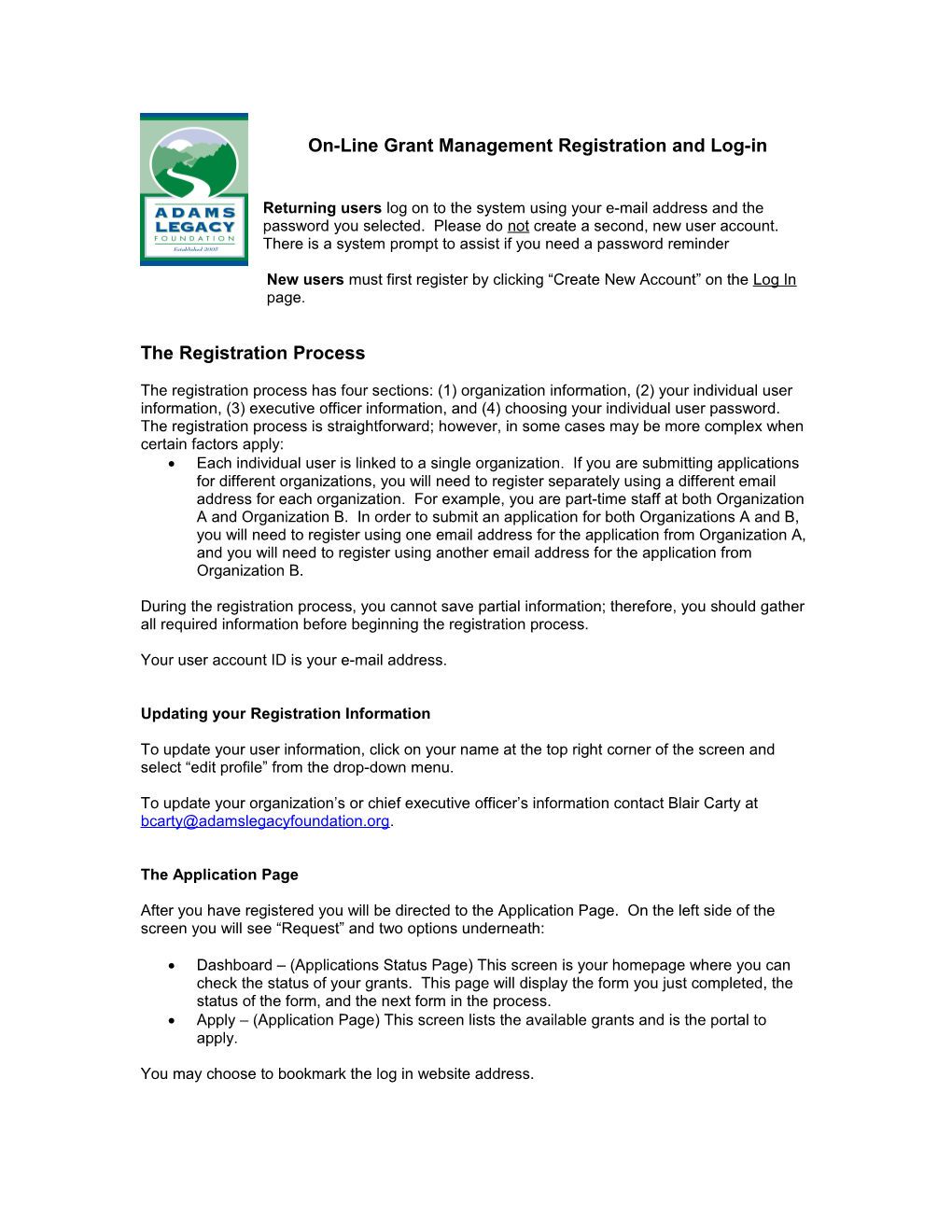 On-Line Grant Managementregistration and Log-In