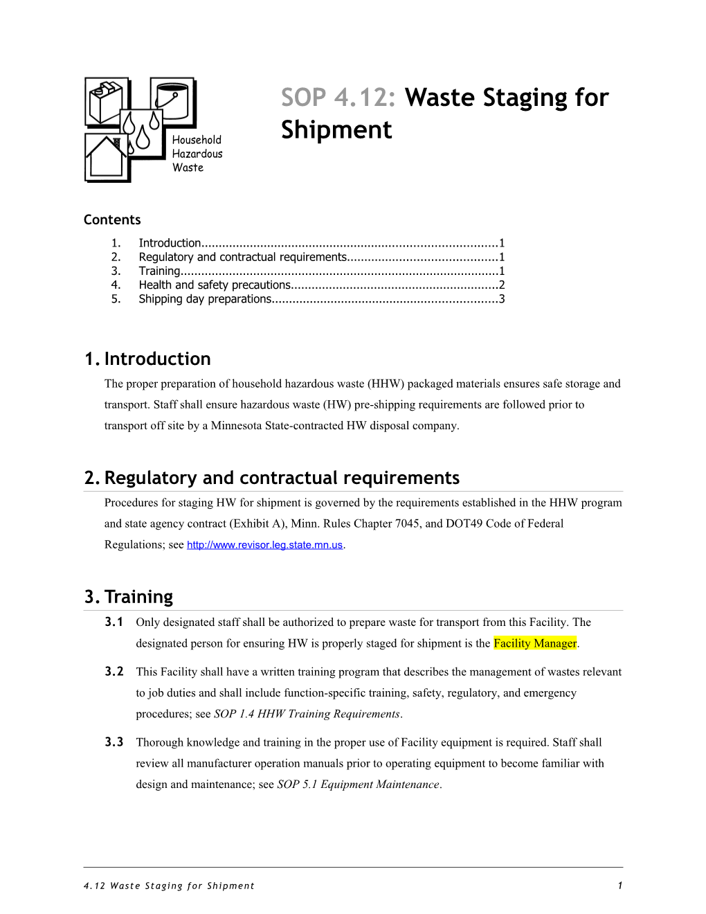 SOP 4-12 Waste Staging for Shipment