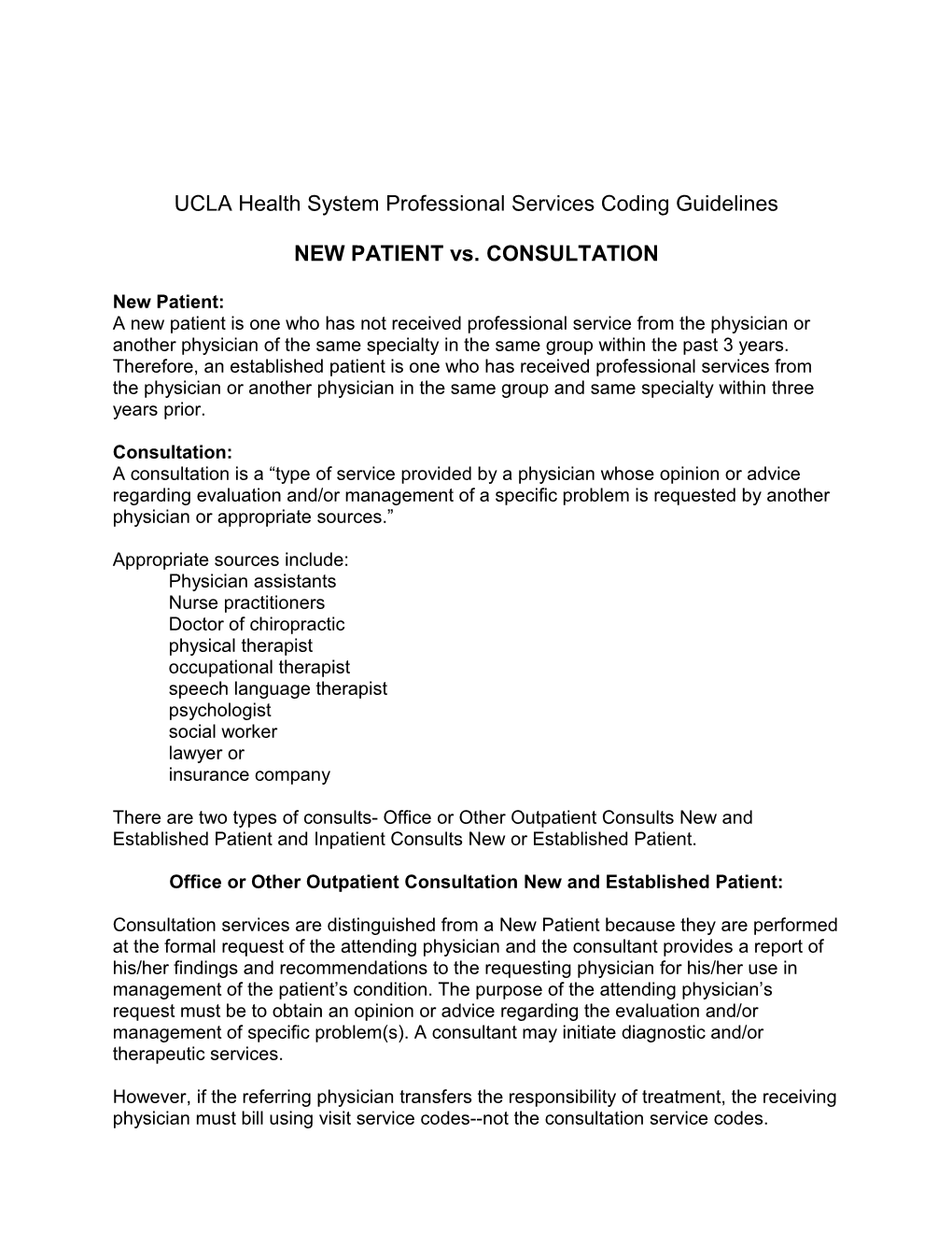 UCLA Health System Professional Services Coding Guidelines