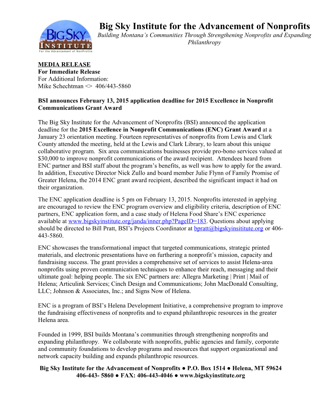 Letter of Agreement for the Montana Nonprofit Connections Progr
