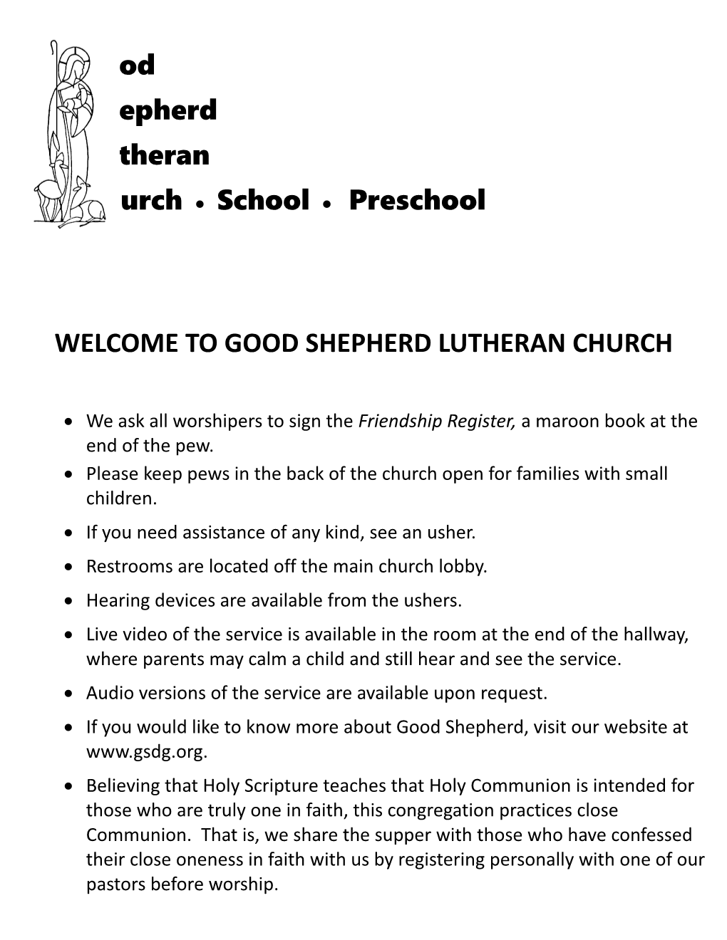 Welcome to Good Shepherd Lutheran Church