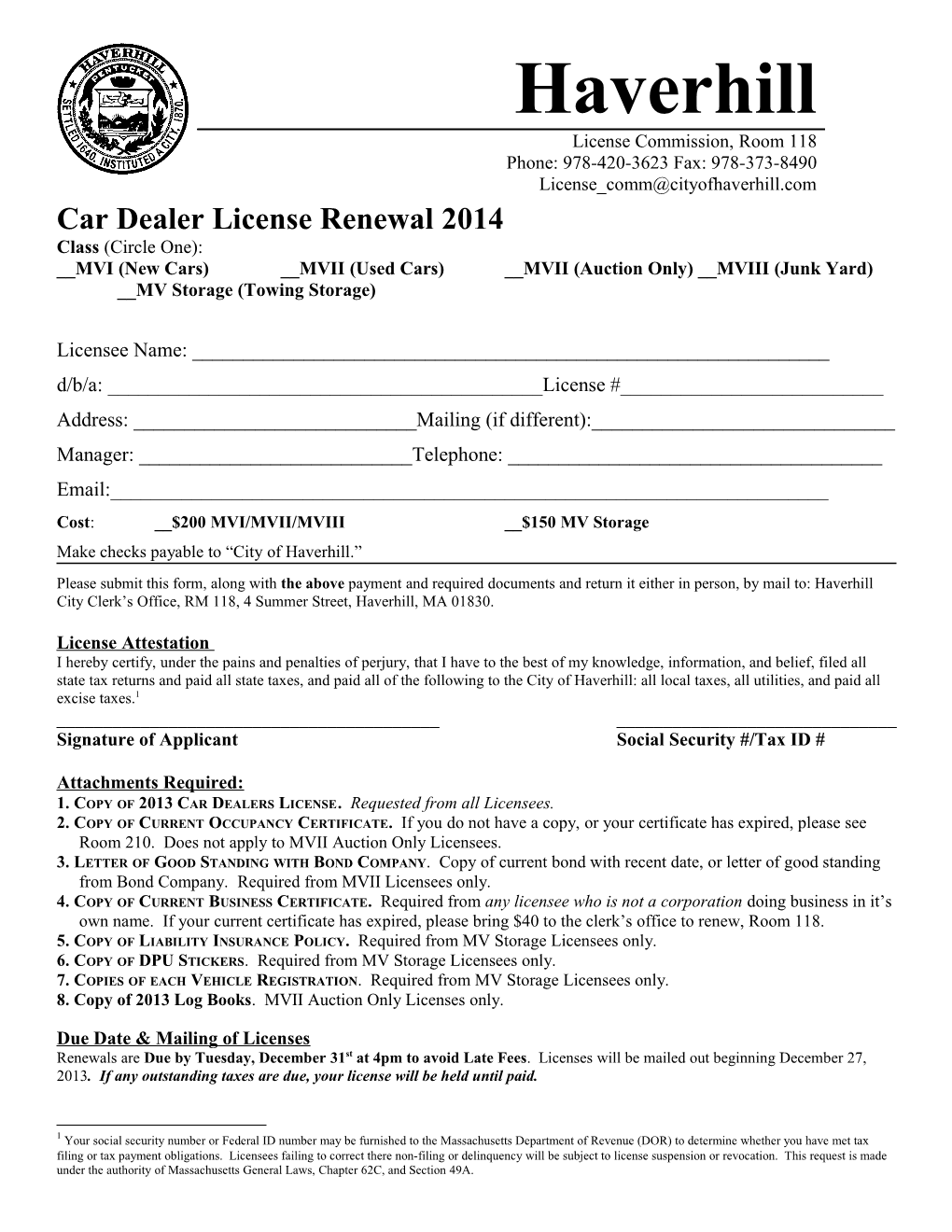 Car Dealer License Renewal 2014