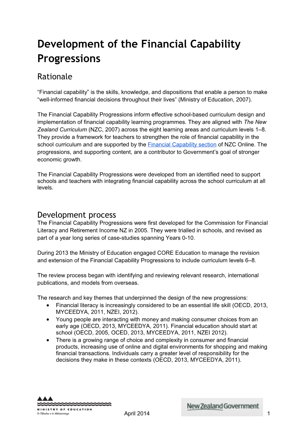 Background Paper for the Financial Capability Progressions