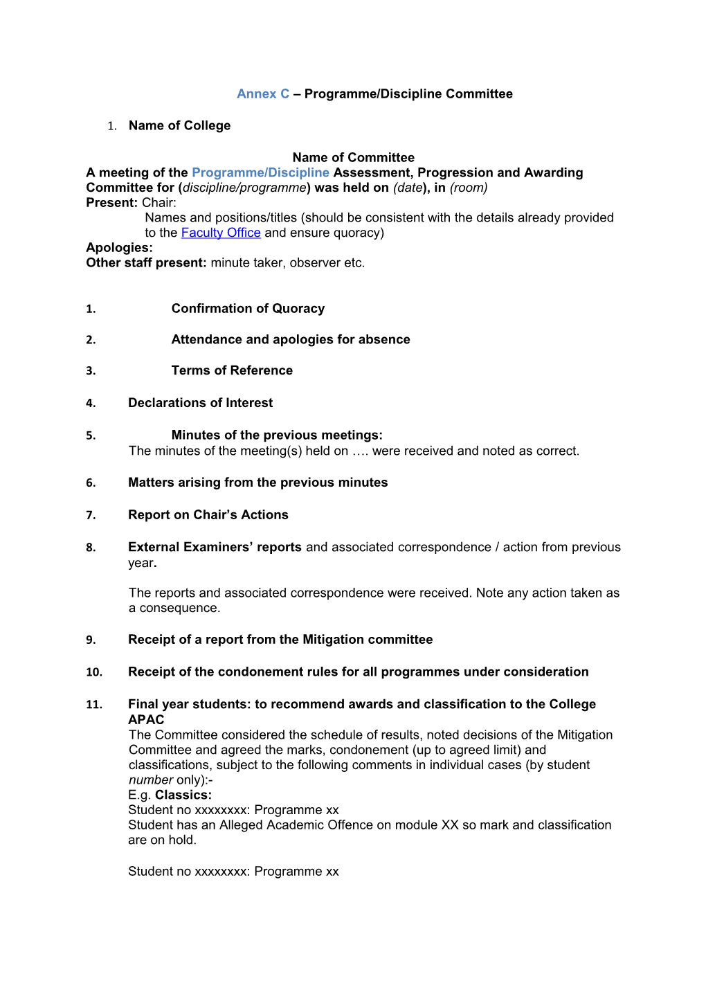 Annex C Programme/Discipline Committee