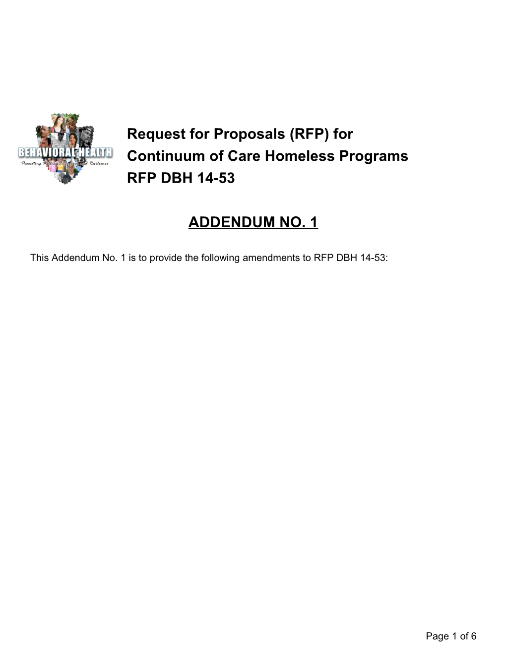 Request for Proposal County of San Bernardino Department of Behavioral Health