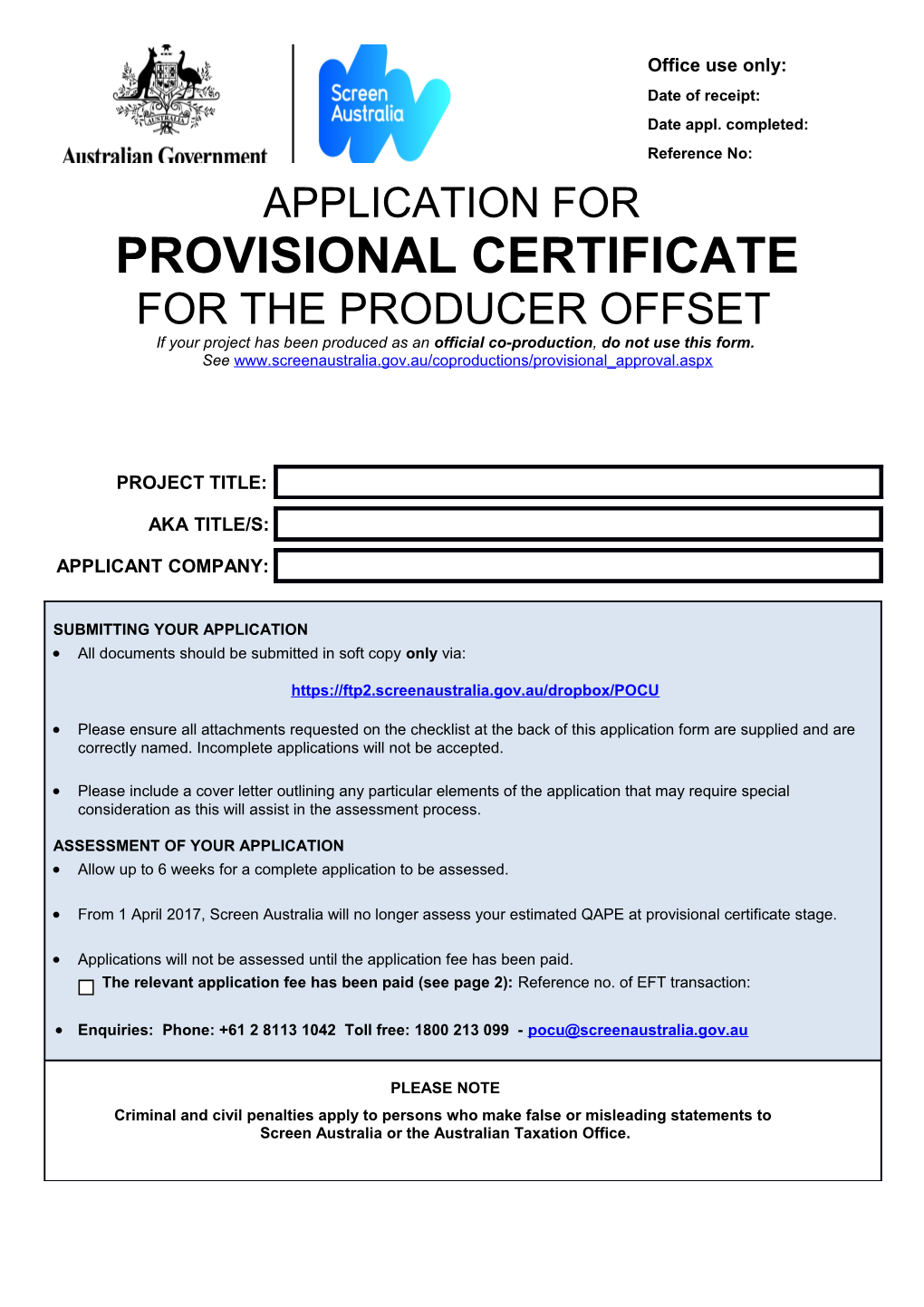 Producer Offset Provisional Certification Application