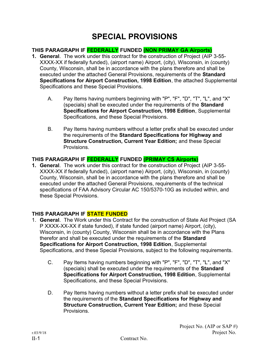 Special Provisions for Proposals