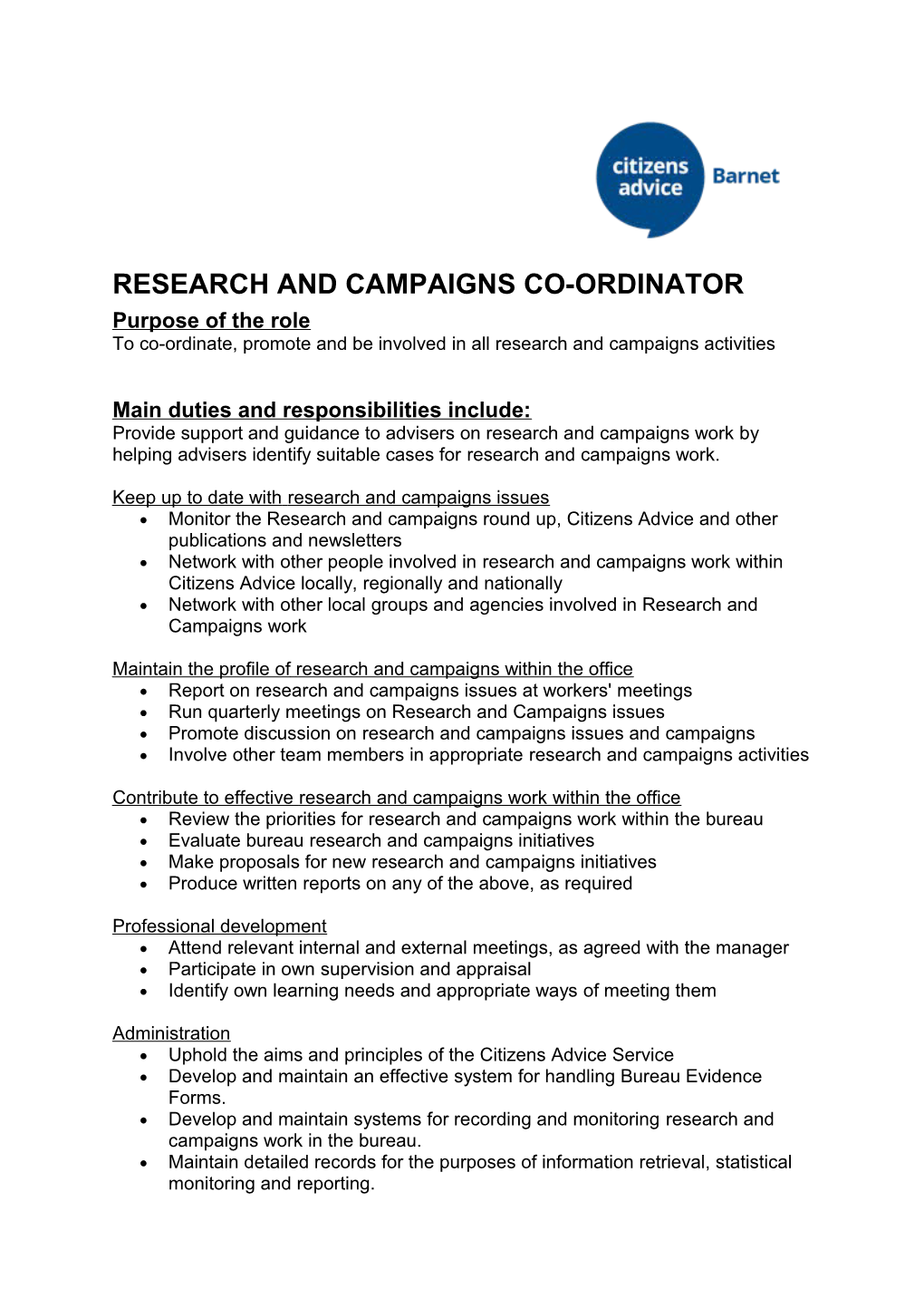 Research and Campaigns Co-Ordinator