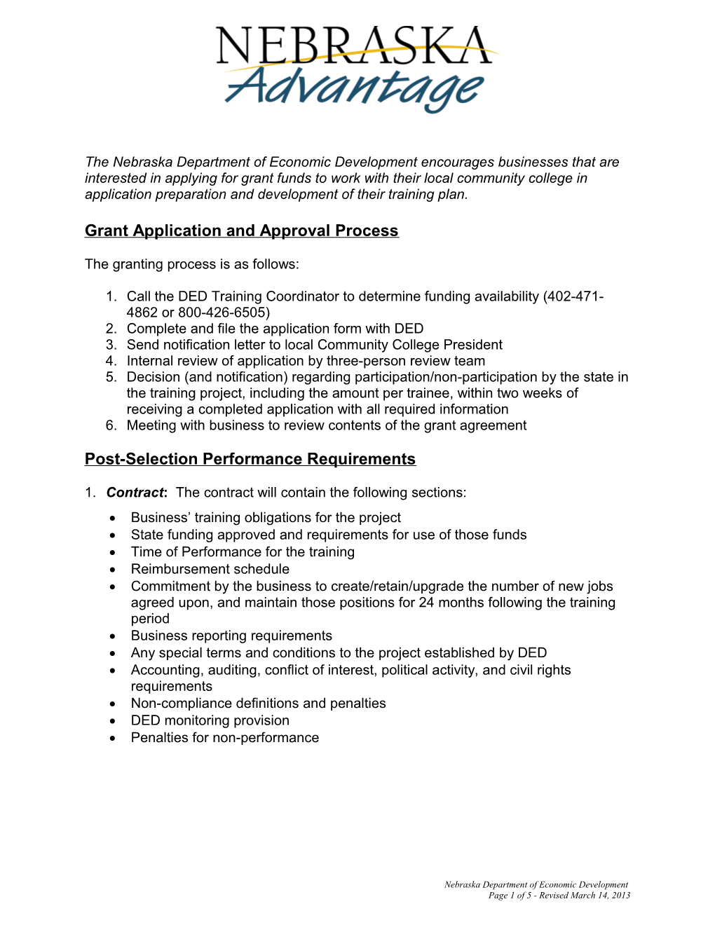 Nebraska Job Training Grant Application
