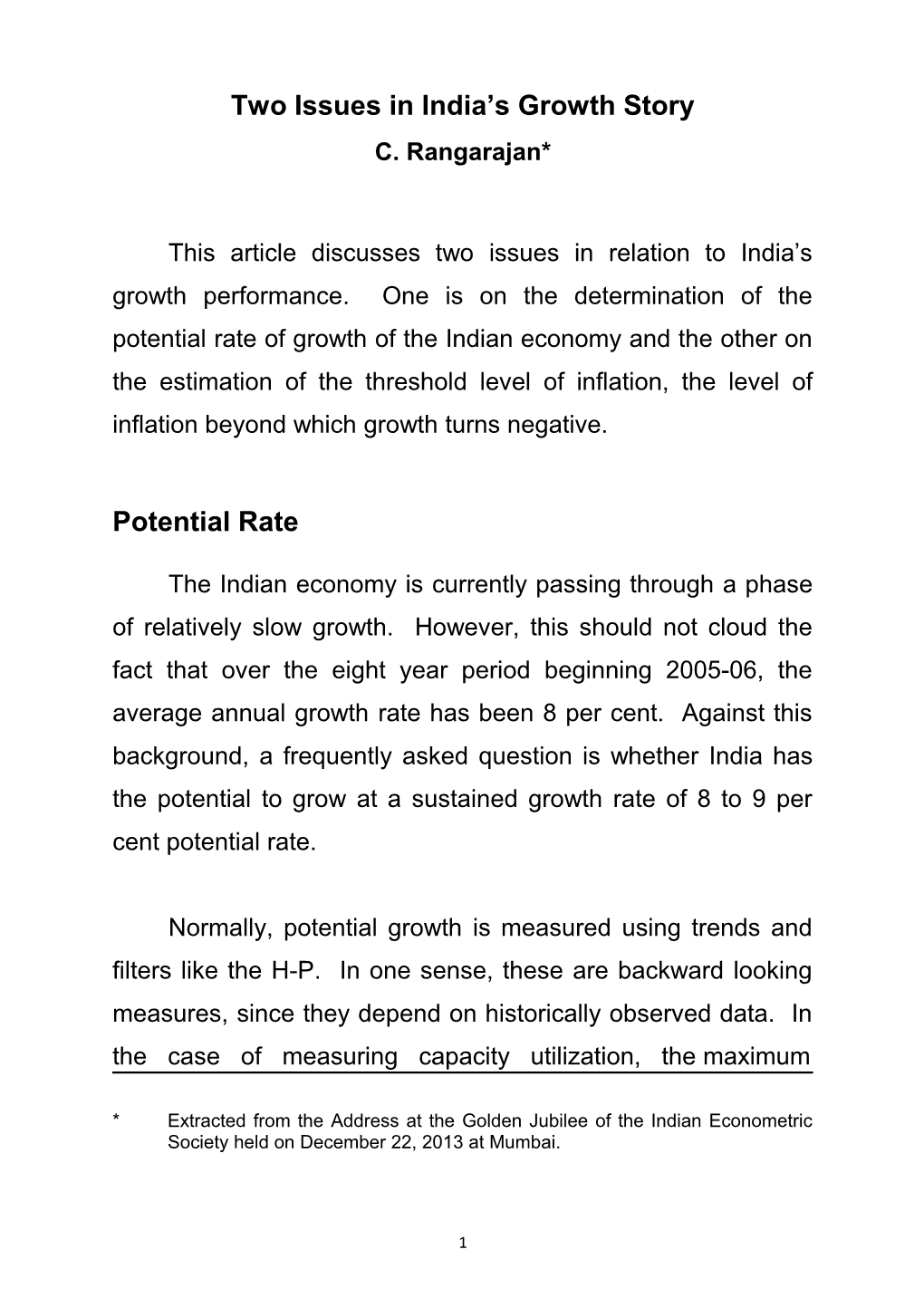 Two Issues in India S Growth Story