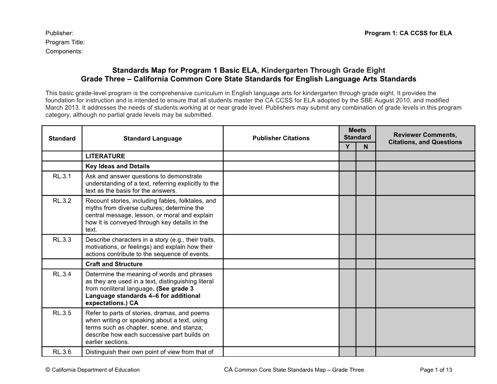 Prototype English Language Arts Standards Map - Instructional Materials (CA Dept of Education)