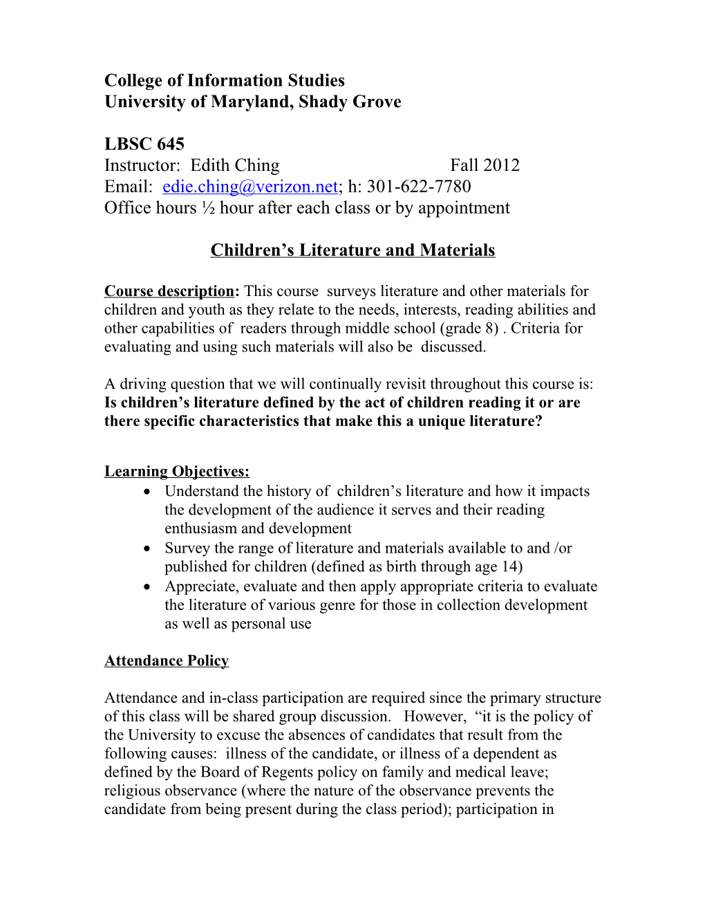 Topics for Children S Literature Course