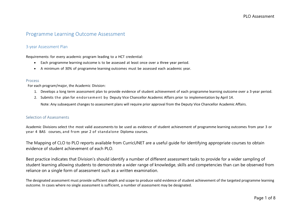 Programme Learning Outcome Assessment