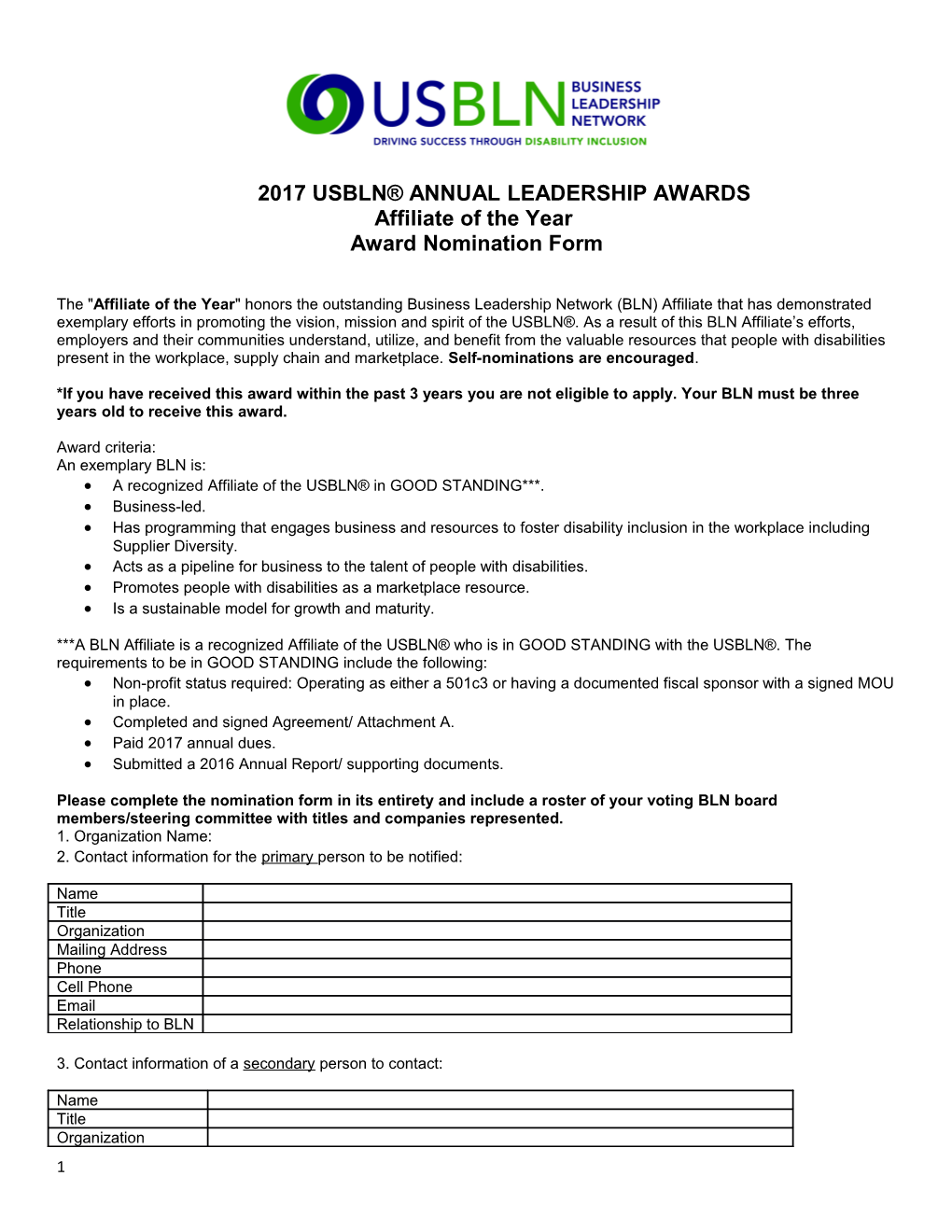 2017 Usbln Annual Leadership Awards