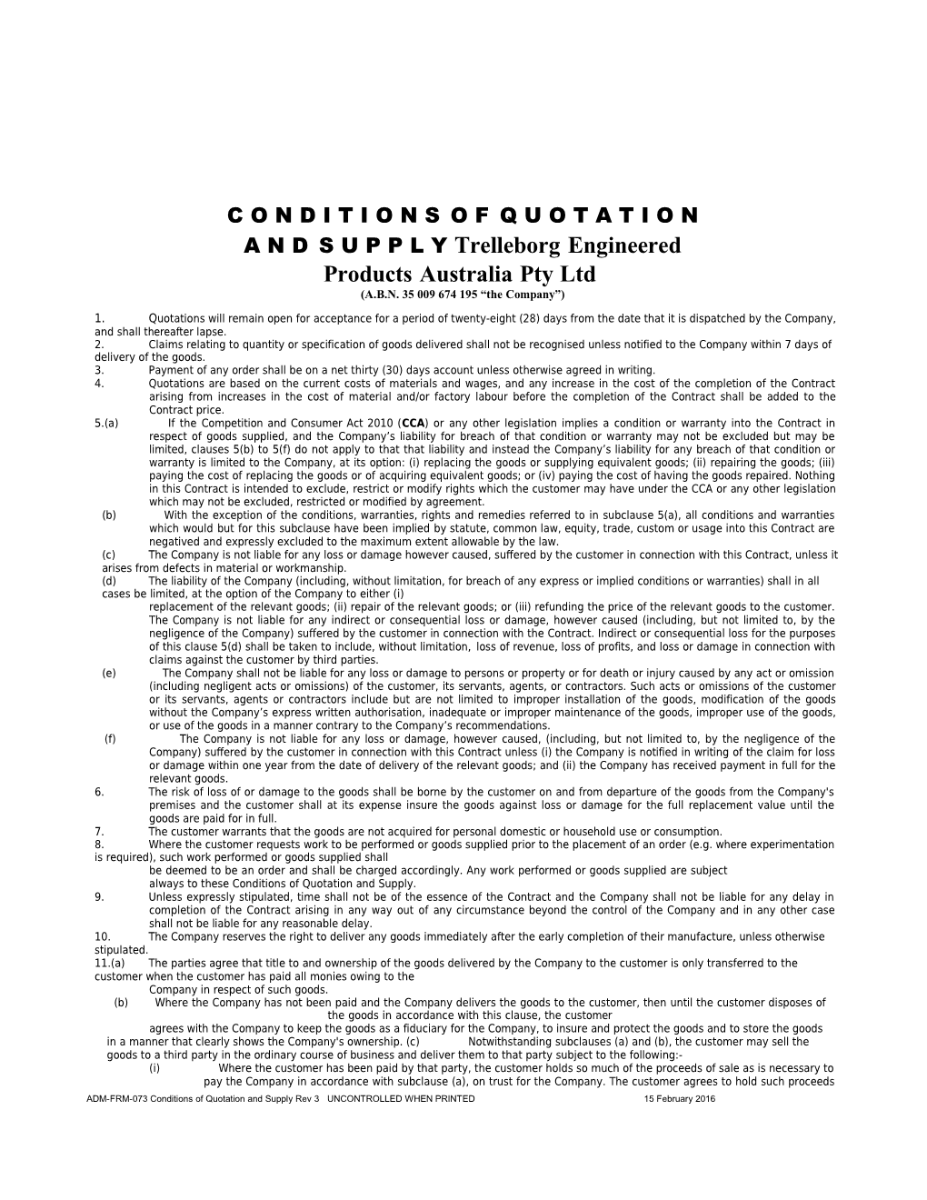 Conditions of Quotation and Supply