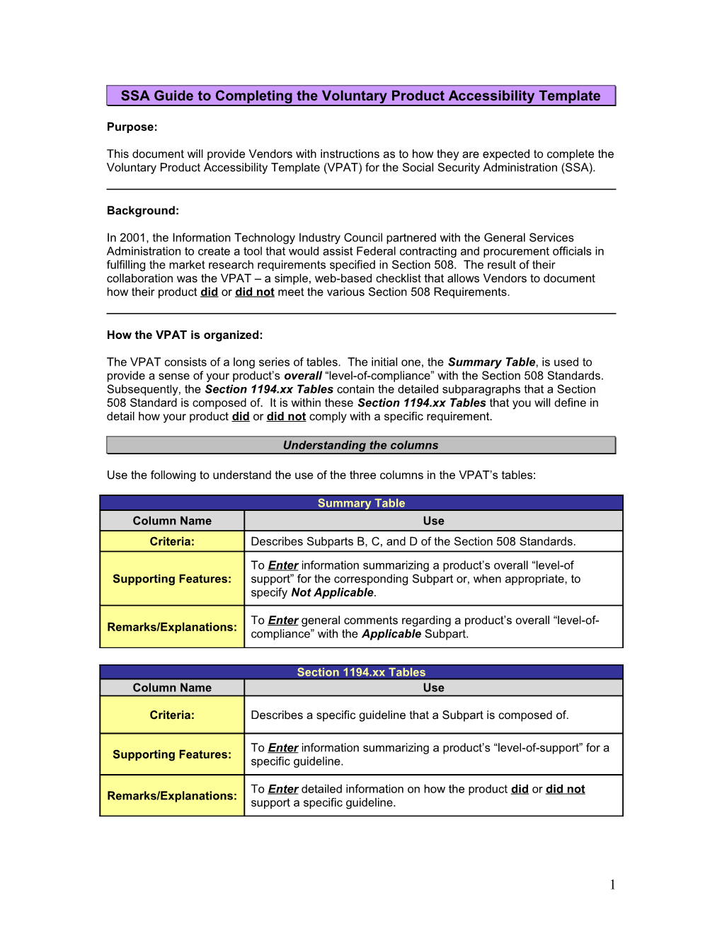 Requesting Section 508 Information from Vendors