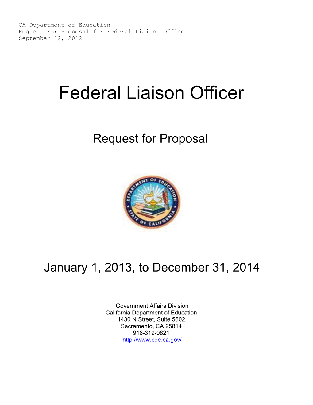 RFP-12: Federal Liaison Officer (CA Dept of Education)
