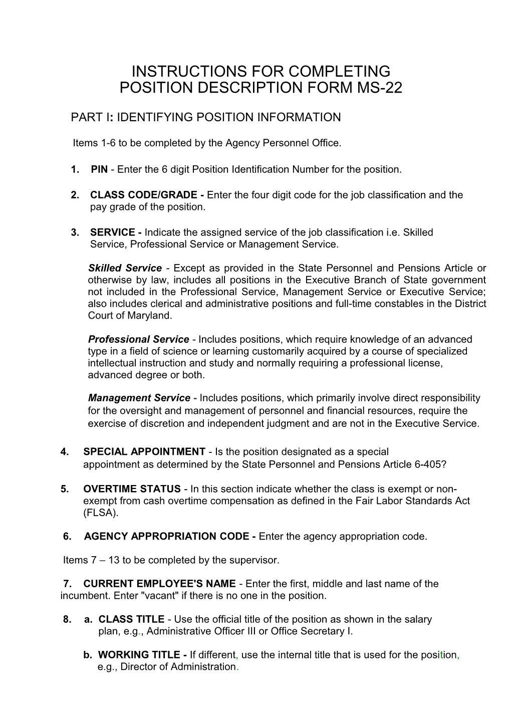 Position Description Form Instruction MS21