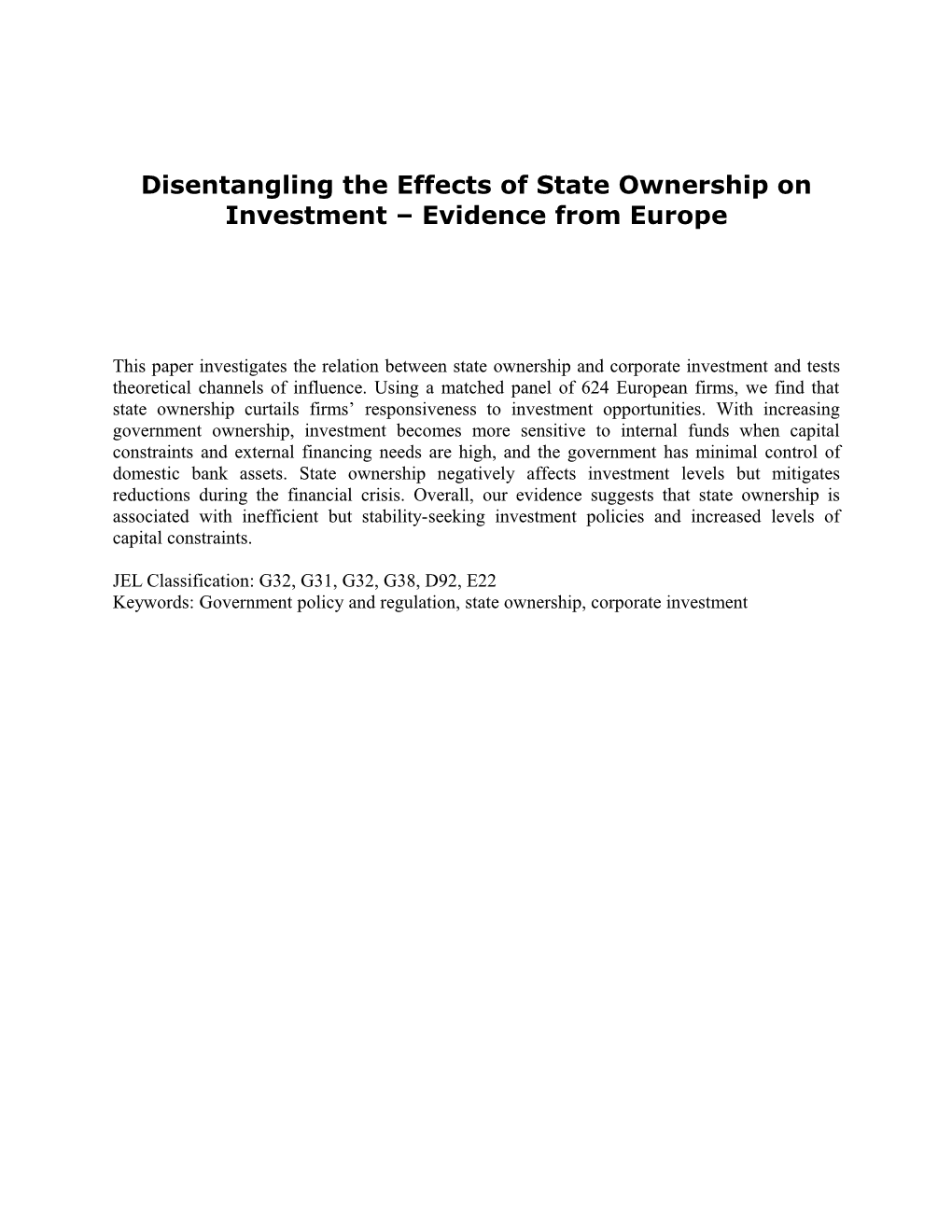 Disentangling the Effects of State Ownership on Investment Evidencefrom Europe