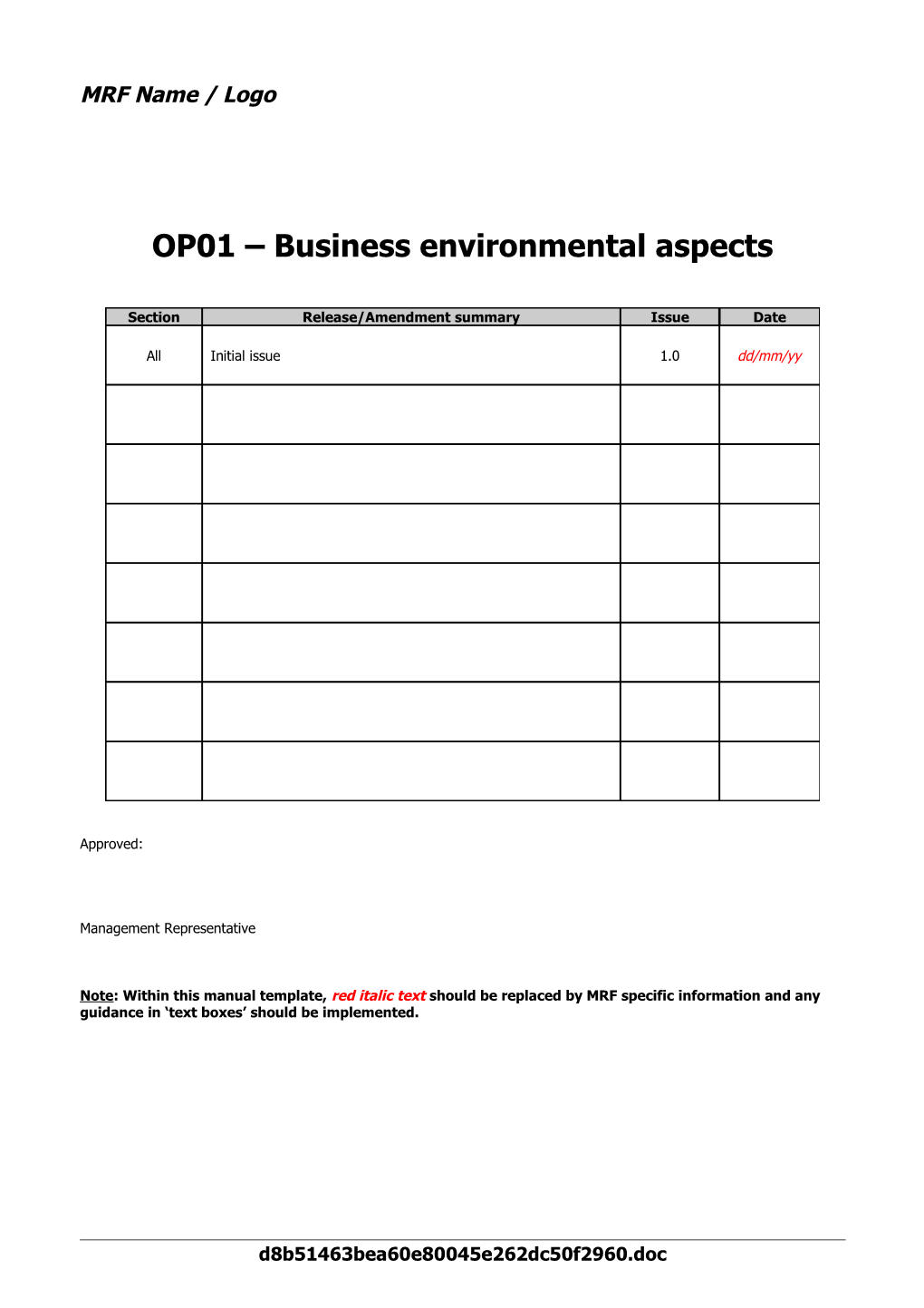 OP01 Business Environmental Aspects