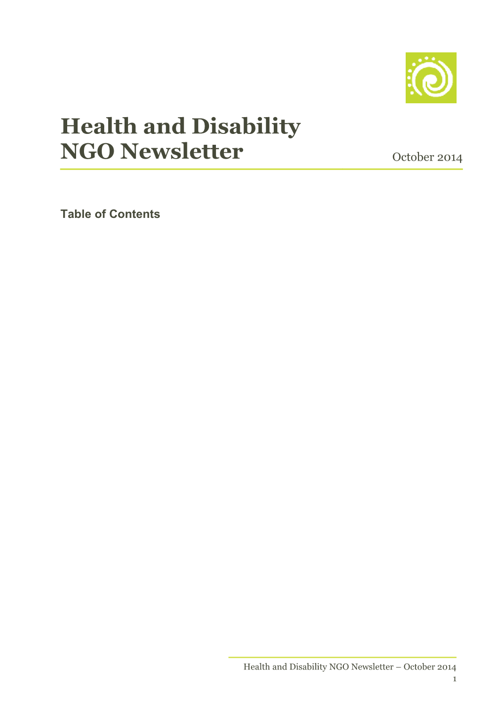 Health and Disability NGO Newsletter - October 2014
