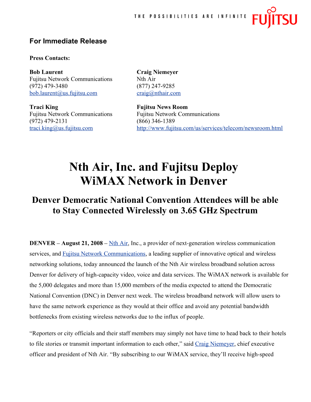 Nth Air, Inc. and Fujitsu Deploy Wimax Network in Denverpage 1 of 3