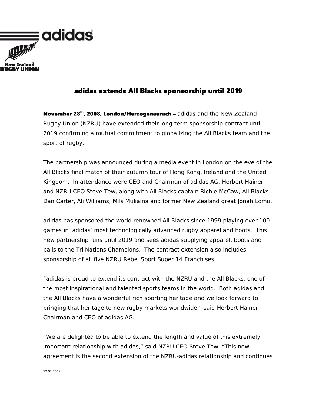 Adidas Extends All Blacks Sponsorship Until 2019
