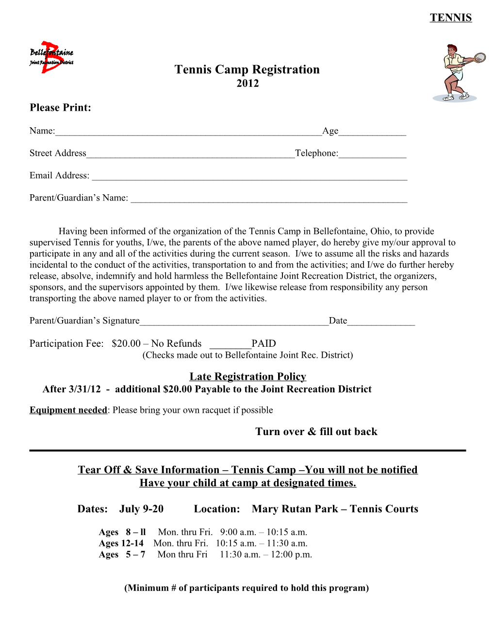 Tennis Camp Registration