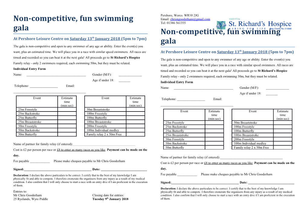 Non-Competitive,Fun Swimming Gala