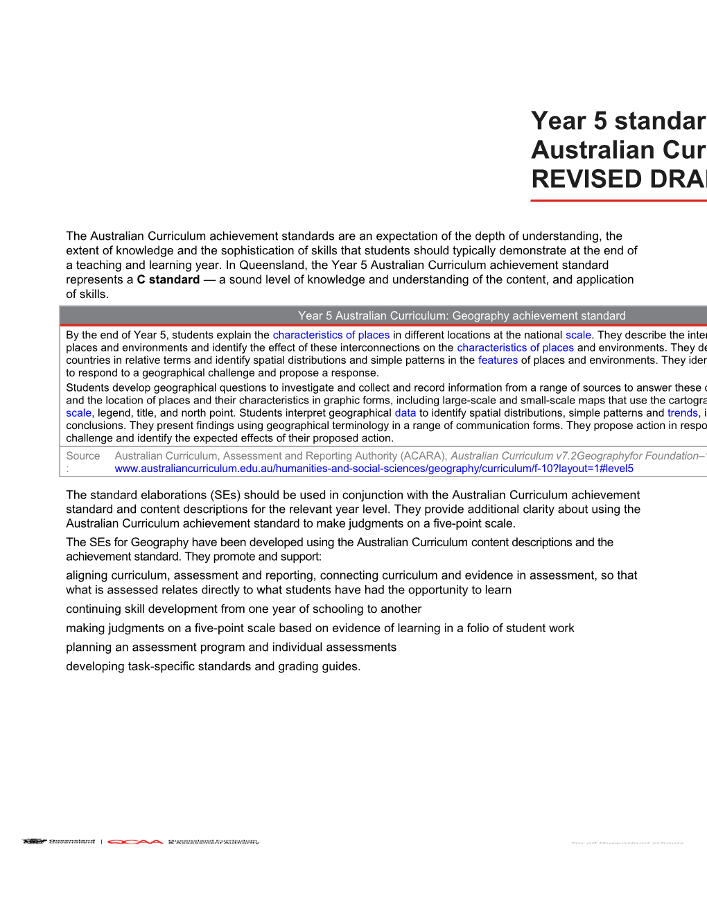 Year 5 Standard Elaborations Australian Curriculum: Geography