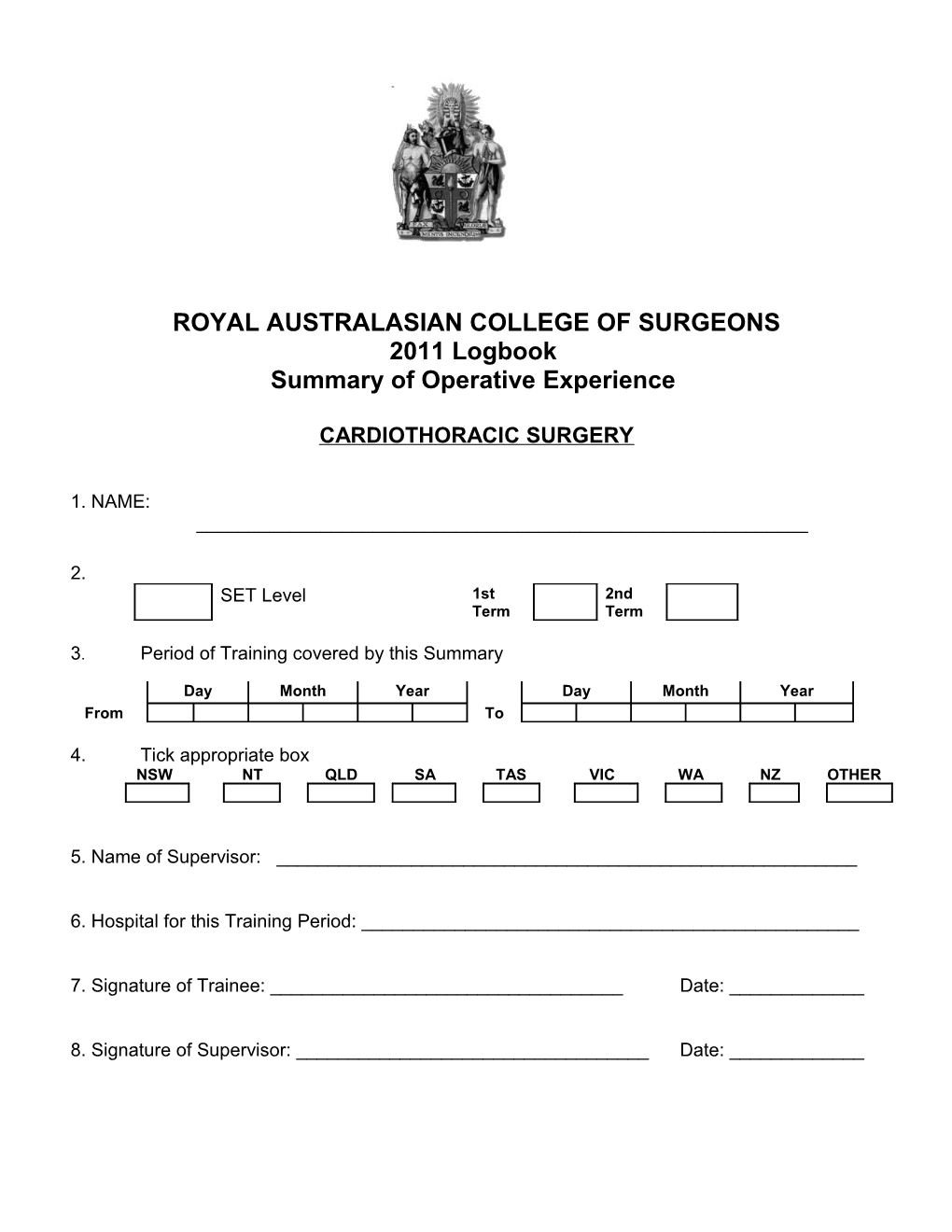 Cardiothoracic Surgical Log Book
