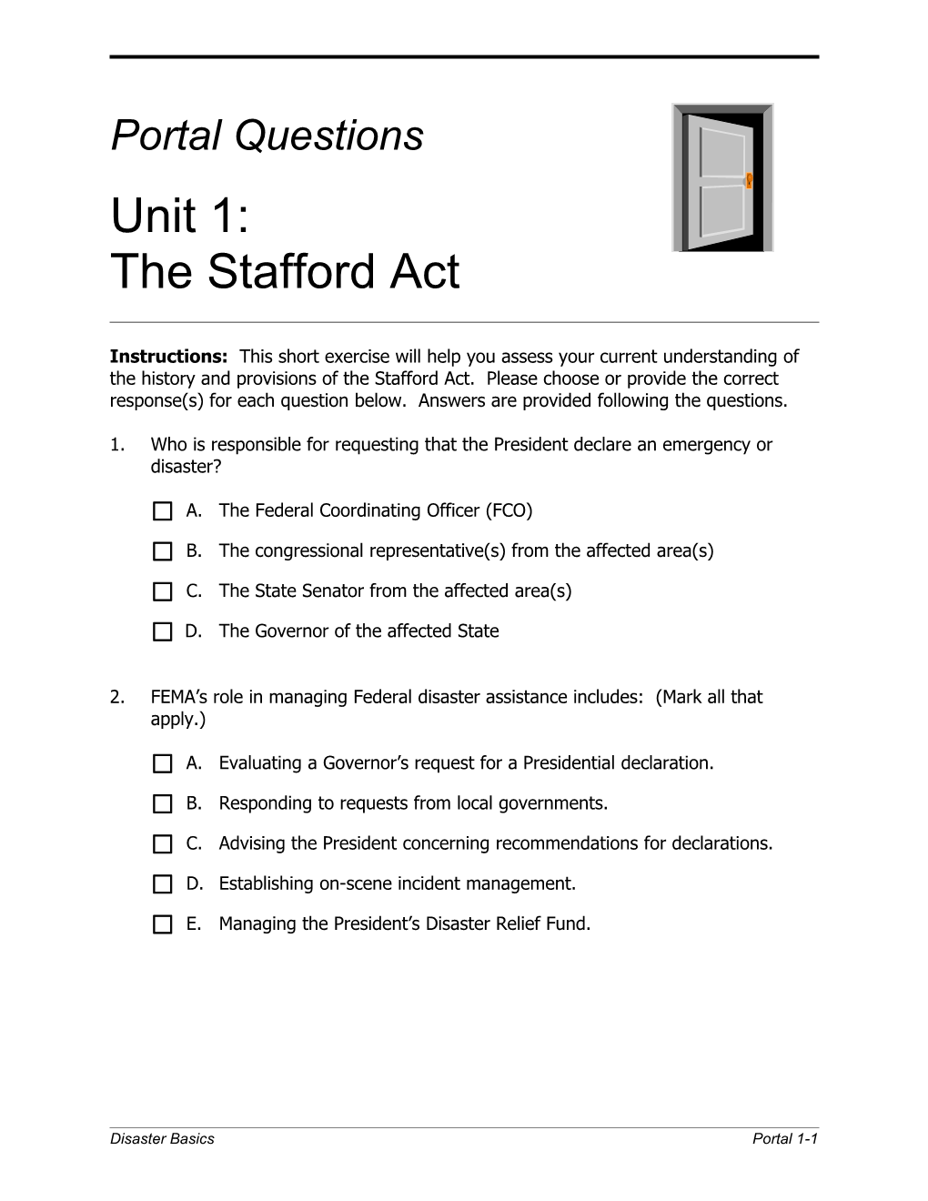 Government Response to a Disaster Declaration Knowledge Assessment